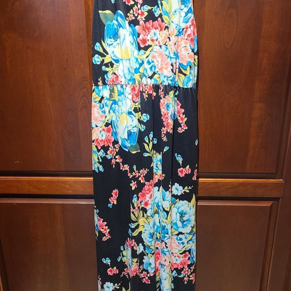 Black floral maxi dress, size S